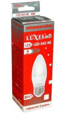 Светодиодная лампочка 043-NE - LED 4Вт (35Вт) 220v Е27 (свеча) LUXEL