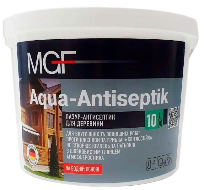 Лазурь-антисептик для дерева MGF AQUA-ANTISEPTIK (бесцветный) 10л.
