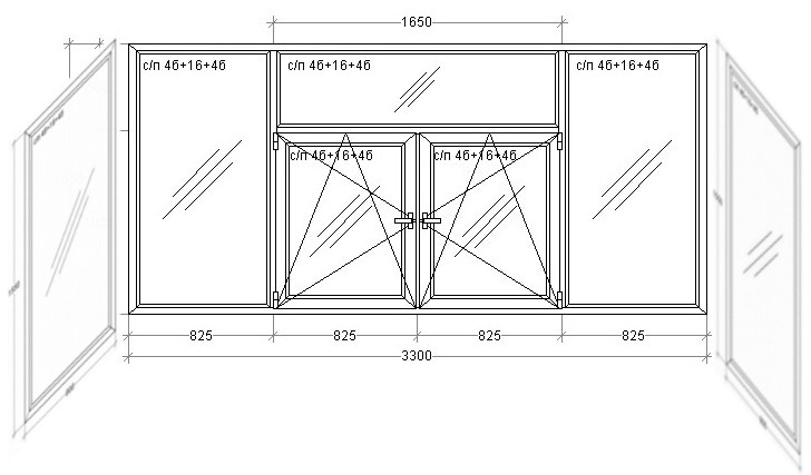 Балконная рама 3300х1550 (5 эт. бетон) + (кирпичный)