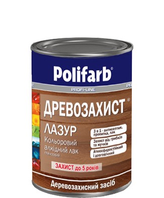 Лак ДРЕВОЗАХИСТ ЛАЗУРЬ (с антисептиком) Polifarb «Тёмный Дуб» 0,7 кг.