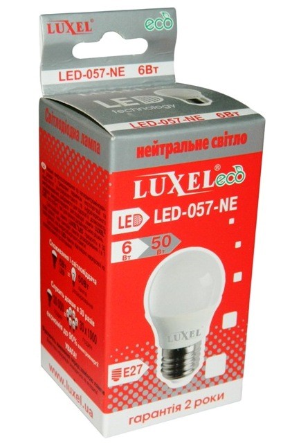 Светодиодная лампочка 057-NE - LED 6Вт (60Вт) 220v Е27 (шар) LUXEL