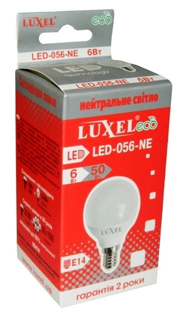Светодиодная лампочка 056-NE - LED 6Вт (60Вт) 220v Е14 (шар) LUXEL
