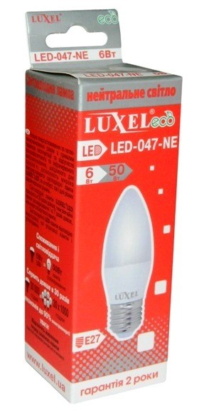 Светодиодная лампочка 047-NE - LED 6Вт (50Вт) 220v Е27 (свеча) LUXEL