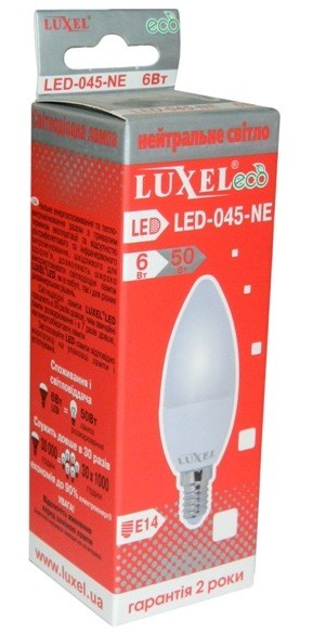 Светодиодная лампочка 045-NE - LED 6Вт (50Вт) 220v Е14 (свеча) LUXEL