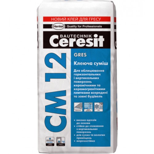 Клеящая смесь для керамогранита Ceresit™ CM-12 GRES 25кг.