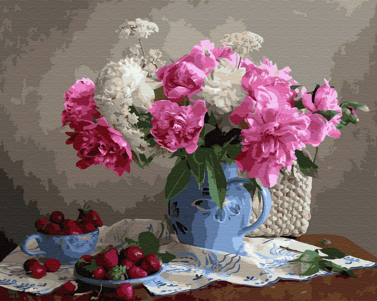 Картина по номерам «Пионы с ягодами» 400x500 мм.