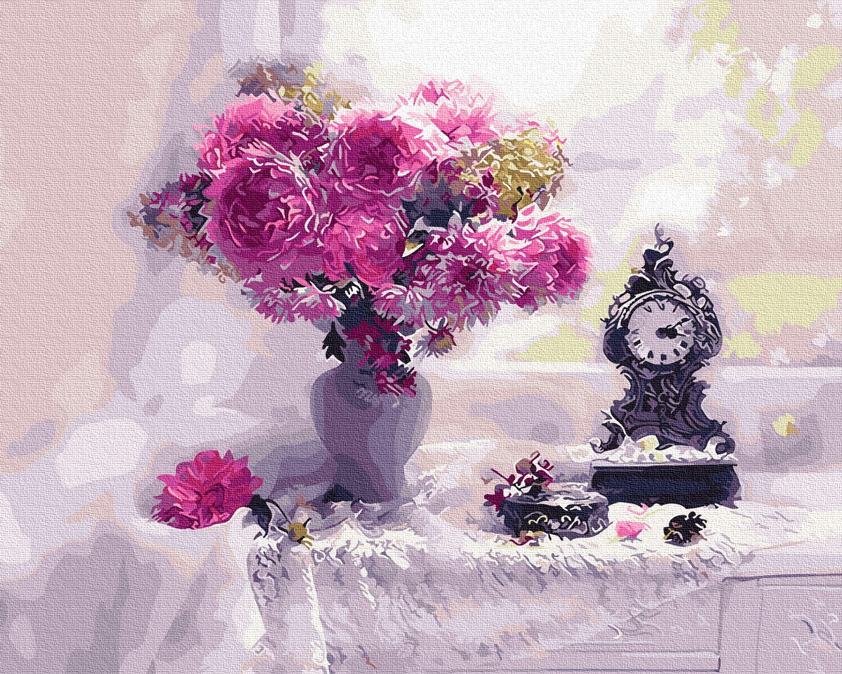 Картина по номерам «Натюрморт с розовыми астрами» 400x500 мм.