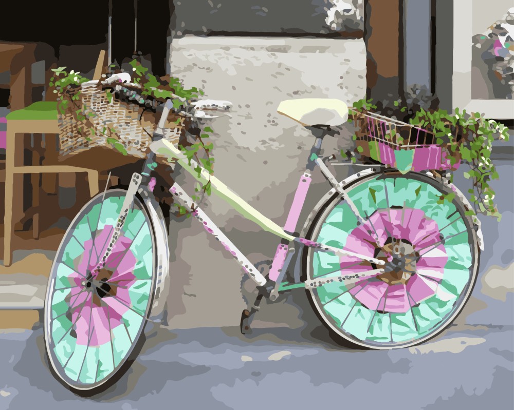 Картина по номерам «Велосипед с корзиной» 400x500 мм.