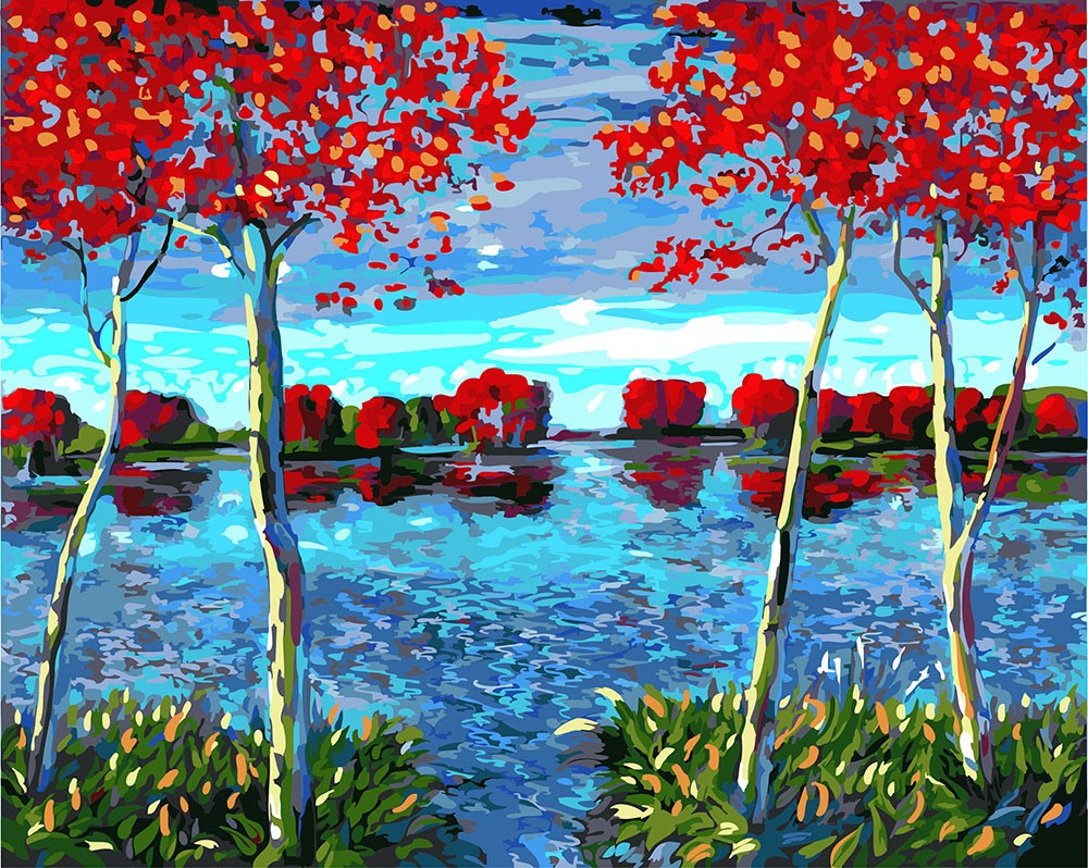 Картина по номерам «Осенний пруд» 400x500 мм.