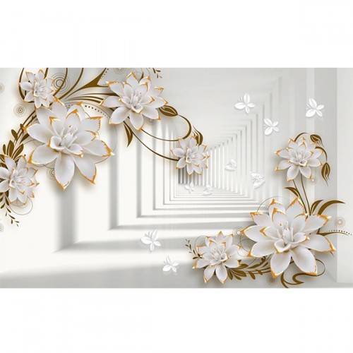 3D фотообои «Белые цветы с позолотой» 70x70 см. art. 36716 - фото 1