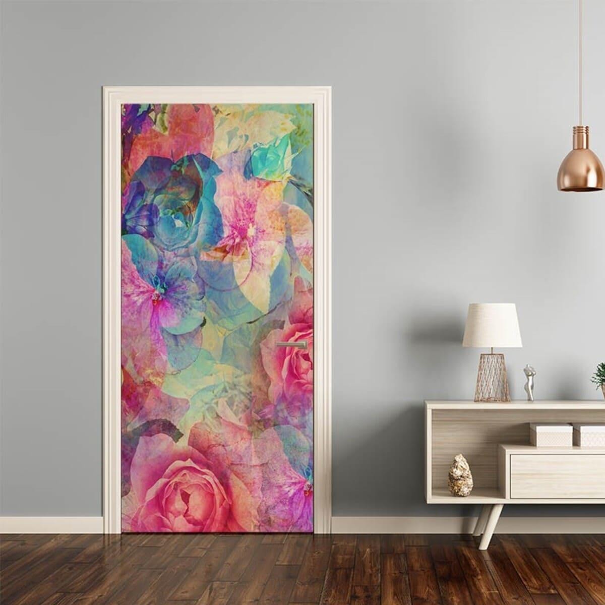 Наклейка на двери «Абстрактные цветы» 104x210 см. (148658522)