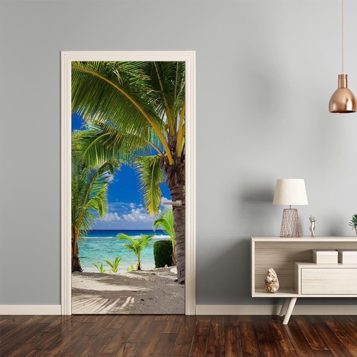 Наклейка на двери «Пальмы на берегу моря» 104x210 см. (264992048)