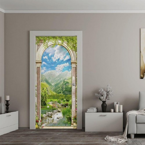 Наклейка на двери «Арка с видом на горы» 104x210 см. (577271302)