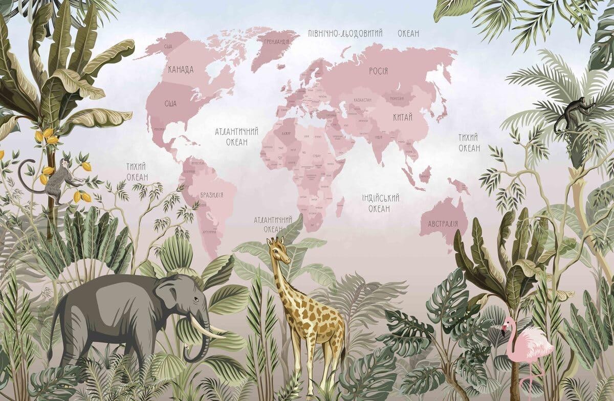 Детская интерьерная наклейка карта «Тропические животные» 150x98 см (2704221_4)