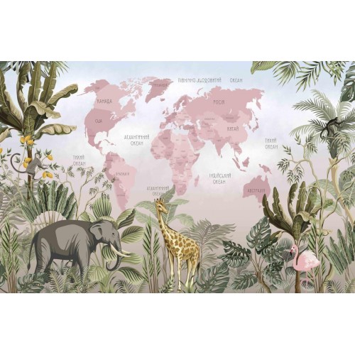 Детская интерьерная наклейка карта мира «Тропические животные» 94x60см (2704221_4)