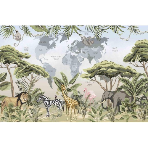Детская интерьерная наклейка карта «Тропические животные» 150x98 см (2704222_3)