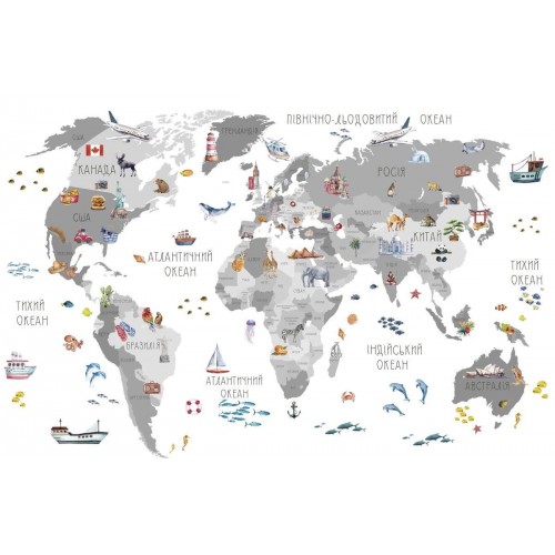 Детская интерьерная наклейка карта «Корабли и самолеты» 150x98см (220821551_2)