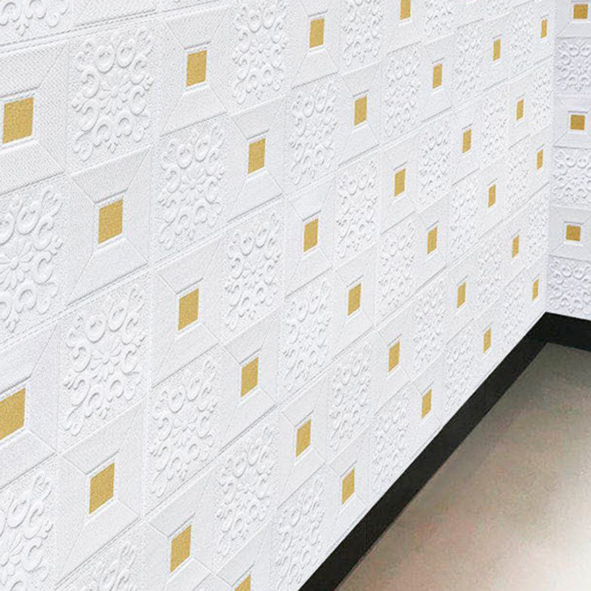 3D панель белые ромбы с золотом №314 (700x700x5мм.) - фото 3