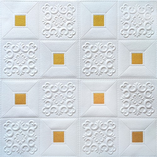 3D панель белые ромбы с золотом №314 (700x700x5мм.)