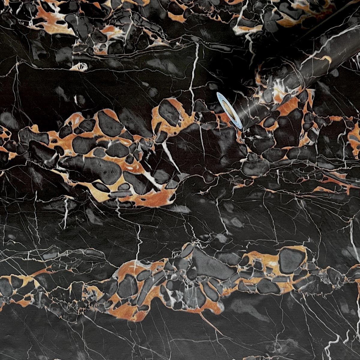 Самоклеющаяся пленка «Черный мрамор с желтым» 0,45х10мх0,07мм (2016-2)
